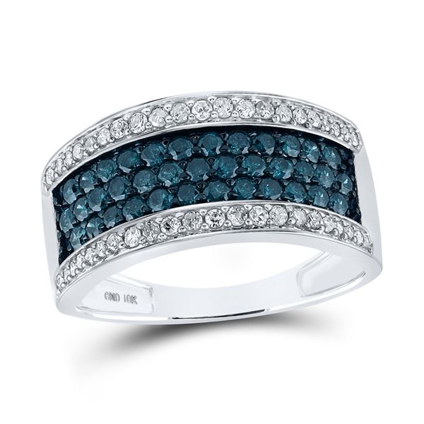 Round Blue Color Enhanced Diamond Band Ring 1 Cttw 10KT White Gold