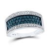 Image 1 : Round Blue Color Enhanced Diamond Band Ring 1 Cttw 10KT White Gold