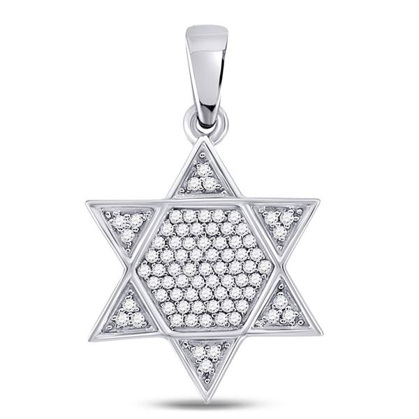 Round Diamond Star Magen David Jewish Charm Pendant 1/5 Cttw 10KT White Gold