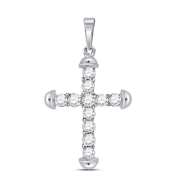 Round Diamond Cross Pendant 1/3 Cttw 10KT White Gold