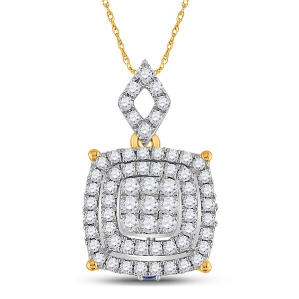 Round Diamond Square Cluster Pendant 1/2 Cttw 14KT Yellow Gold