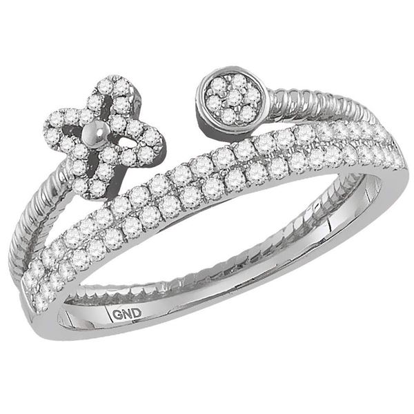 Round Diamond Flower Bisected Stackable Band Ring 1/5 Cttw 10KT White Gold