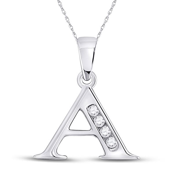 Round Diamond A Initial Letter Pendant 1/20 Cttw 10KT White Gold