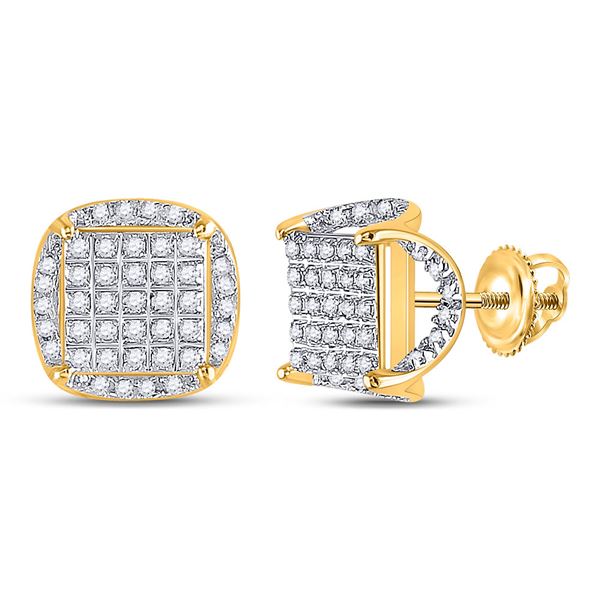 Round Diamond Square Stud Earrings 1/3 Cttw 10KT Yellow Gold