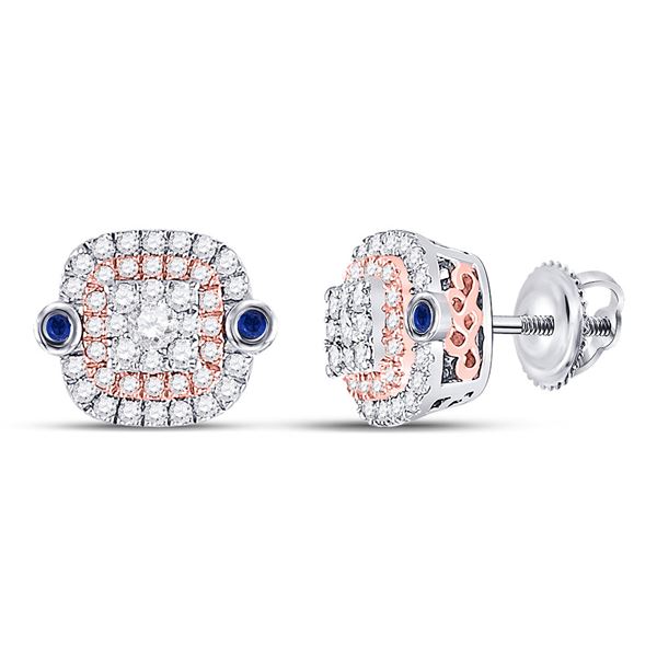 Round Diamond Square Halo Earrings 1/2 Cttw 10KT Two-tone Gold