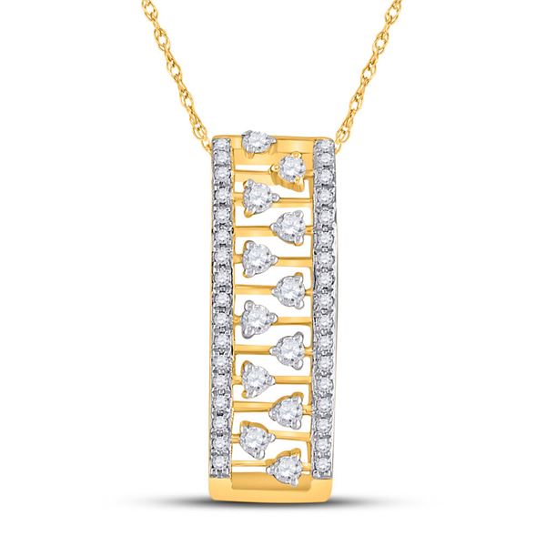 Round Diamond Rectangular Fashion Necklace 1/3 Cttw 14KT Yellow Gold
