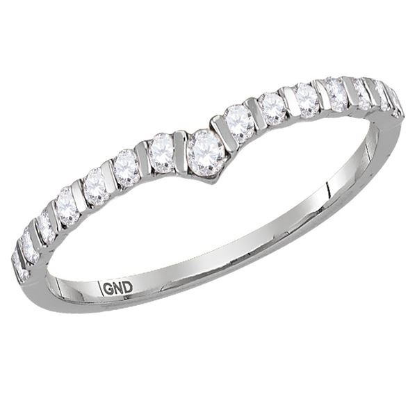 Round Diamond Chevron Stackable Band Ring 1/4 Cttw 10KT White Gold