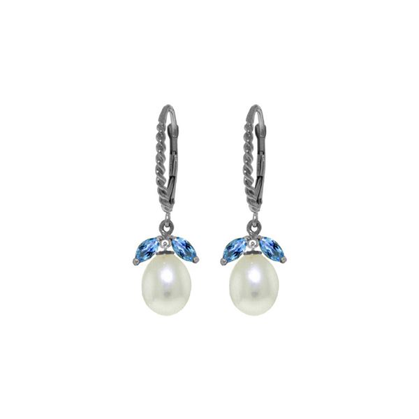 Genuine 9 ctw Blue Topaz & Pearl Earrings 14KT White Gold - REF-39P3H