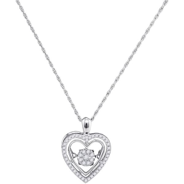 Round Diamond Moving Twinkle Heart Pendant 1/4 Cttw 10KT White Gold