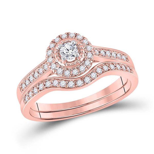 Diamond Halo Bridal Wedding Ring Band Set 1/3 Cttw 10KT Rose Gold