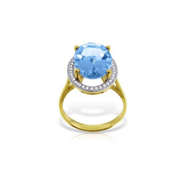 Genuine 7.58 ctw Blue Topaz & Diamond Ring 14KT Yellow Gold - REF-85A2K