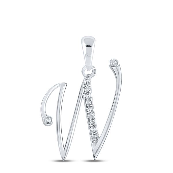 Round Diamond W Initial Letter Pendant 1/12 Cttw 10KT White Gold
