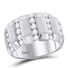 Image 1 : Round Diamond Striped Matte Wedding Band Ring 1-1/2 Cttw 14KT White Gold