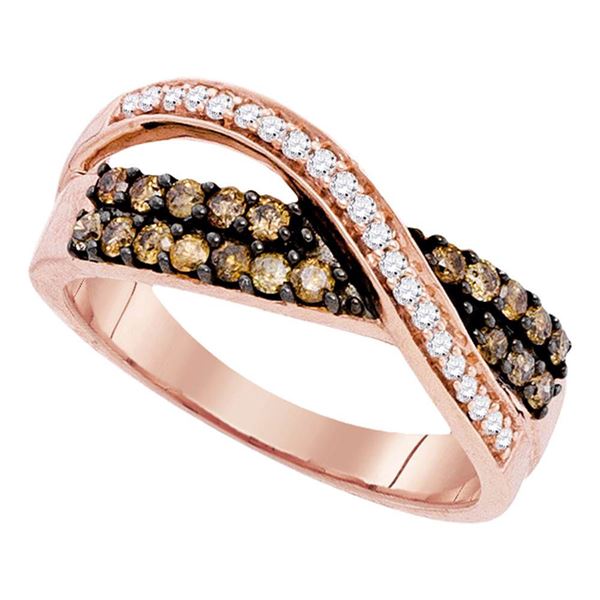 Round Brown Diamond Crossover Band Ring 1/2 Cttw 10KT Rose Gold