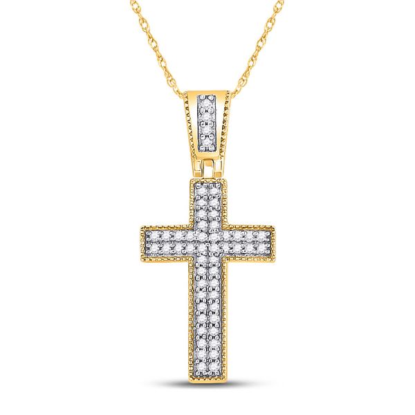 Round Diamond Roman Cross Pendant 1/6 Cttw 10KT Yellow Gold