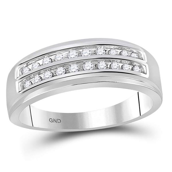 Round Diamond Wedding 2-Row Band Ring 1/4 Cttw 10KT White Gold