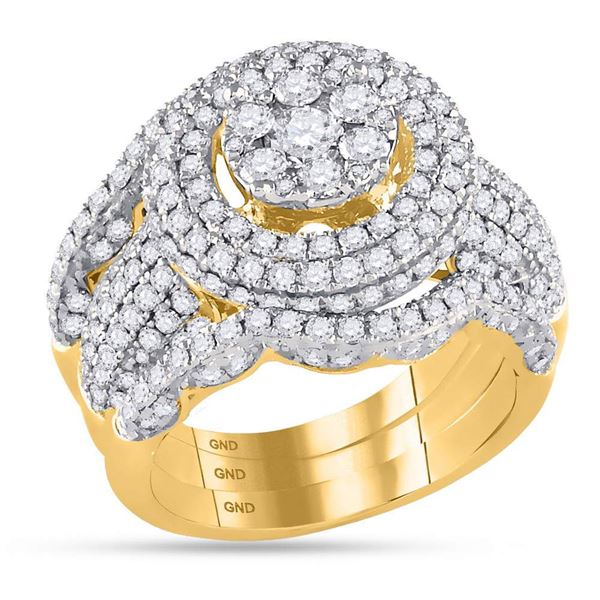 Diamond Cluster Bridal Wedding Ring Band Set 2-1/2 Cttw 14KT Yellow Gold