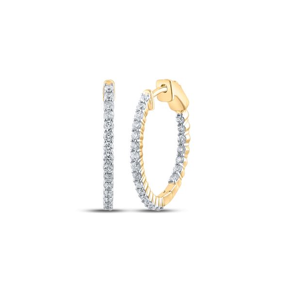 Round Diamond Inside Outside Hoop Earrings 1 Cttw 10KT Yellow Gold