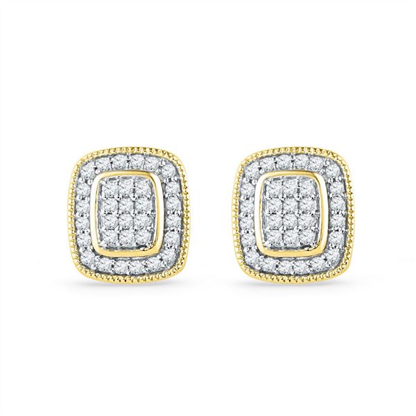 Round Diamond Square Cluster Stud Earrings 1/4 Cttw 10KT Yellow Gold