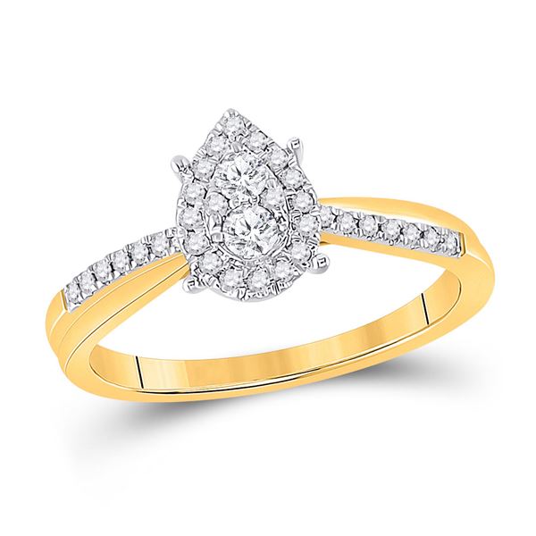 Round Diamond Cluster Pear Promise Ring 1/4 Cttw 10KT Yellow Gold