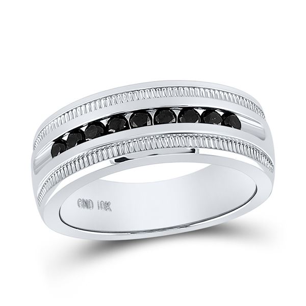 Round Black Color Enhanced Diamond Wedding Band Ring 1/2 Cttw 10KT White Gold