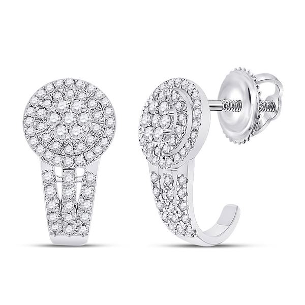 Round Diamond Cluster J Hoop Earrings 1/2 Cttw 10KT White Gold