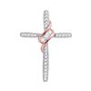 Image 1 : Round 3-Stone Diamond Rose-tone Cross Pendant 1/5 Cttw 10KT Two-tone Gold