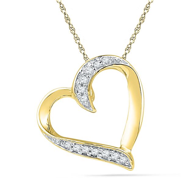 Round Diamond Heart Pendant 1/20 Cttw 10KT Yellow Gold