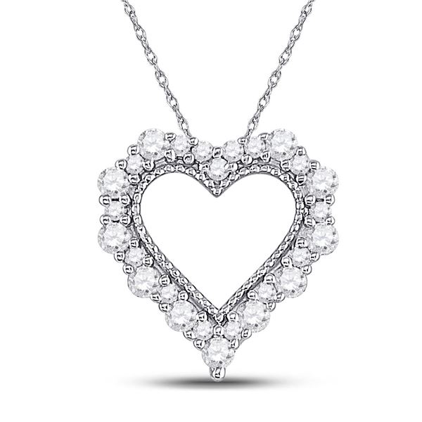 Round Diamond Heart Pendant 1/3 Cttw 14KT White Gold