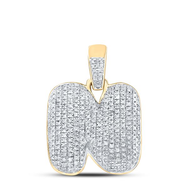 Round Diamond Bubble N Letter Charm Pendant 7/8 Cttw 10KT Yellow Gold