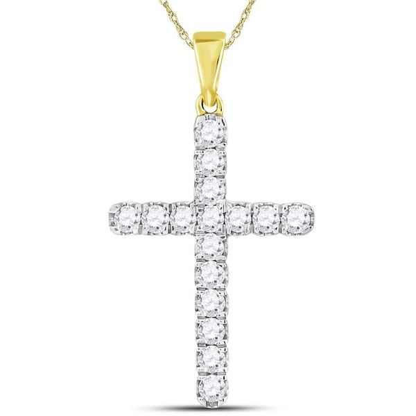 Round Diamond Cross Charm Pendant 1 Cttw 10KT Yellow Gold