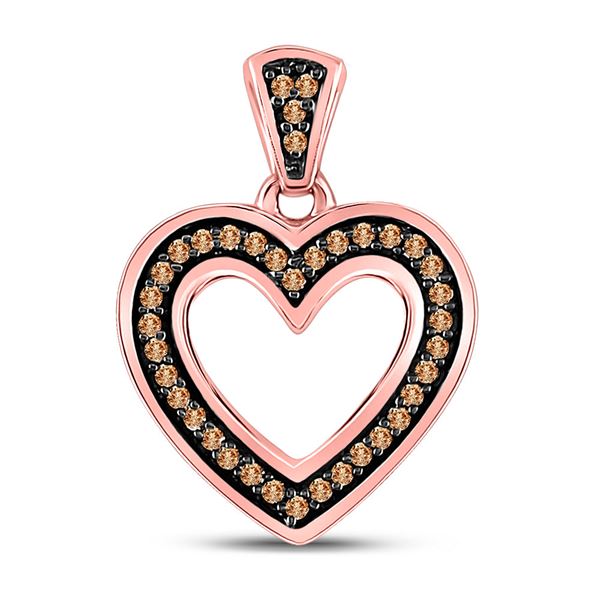 Round Brown Diamond Heart Pendant 1/10 Cttw 10KT Rose Gold