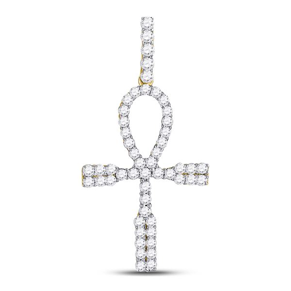 Round Diamond Ankh Cross Charm Pendant 1 Cttw 10KT Yellow Gold