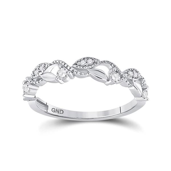 Round Diamond Vine Stackable Band Ring 1/6 Cttw 10KT White Gold