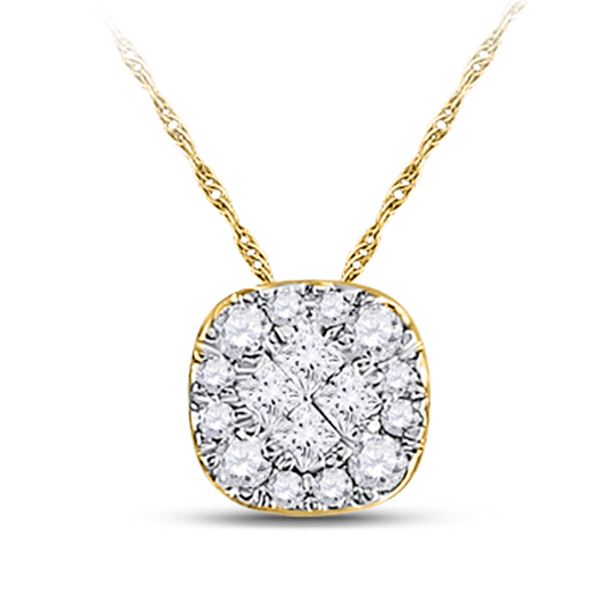 Princess Diamond Square Pendant 1/4 Cttw 14KT Yellow Gold