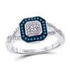 Image 1 : Round Blue Color Enhanced Diamond Octagon Ring 1/10 Cttw 10KT White Gold