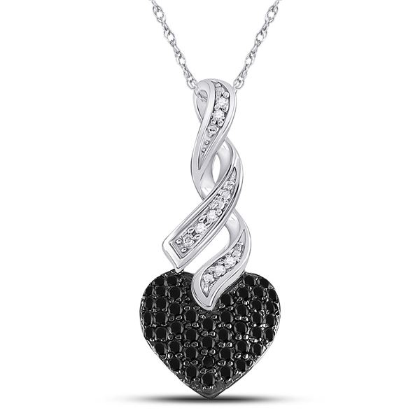 Round Black Color Enhanced Diamond Heart Pendant 1/3 Cttw 10KT White Gold