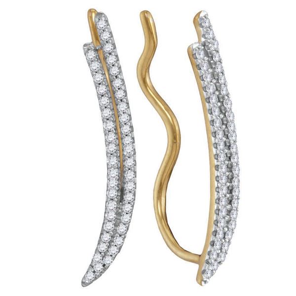 Round Diamond Double Two Row Climber Earrings 1/4 Cttw 10KT Yellow Gold