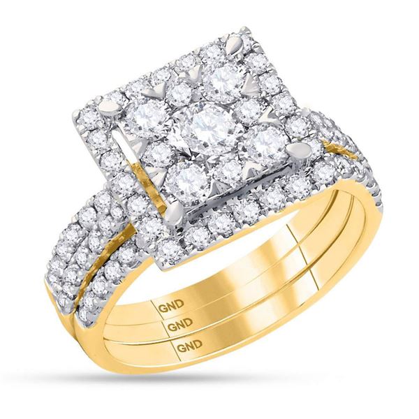 Diamond Square Bridal Wedding Ring Band Set 2 Cttw 14KT Yellow Gold