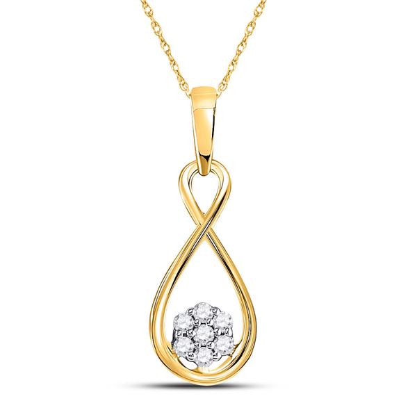 Round Diamond Infinity Cluster Pendant 1/8 Cttw 10KT Yellow Gold