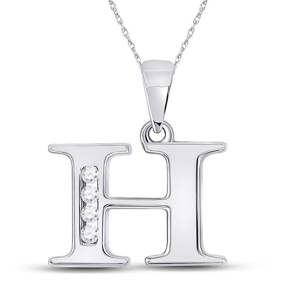 Round Diamond H Initial Letter Pendant 1/20 Cttw 10KT White Gold