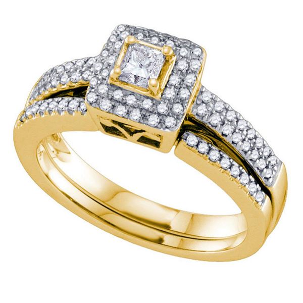 Bridal Wedding Ring Band Set 1/2 Cttw 14KT Yellow Gold