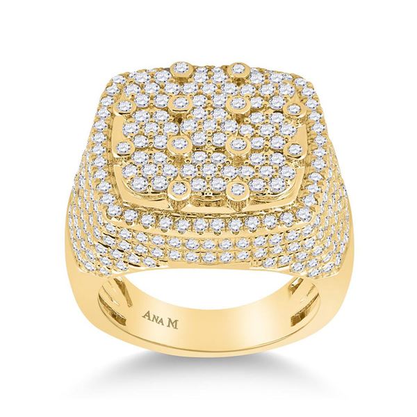 Round Diamond Cluster Square Ring 3-3/8 Cttw 14KT Yellow Gold