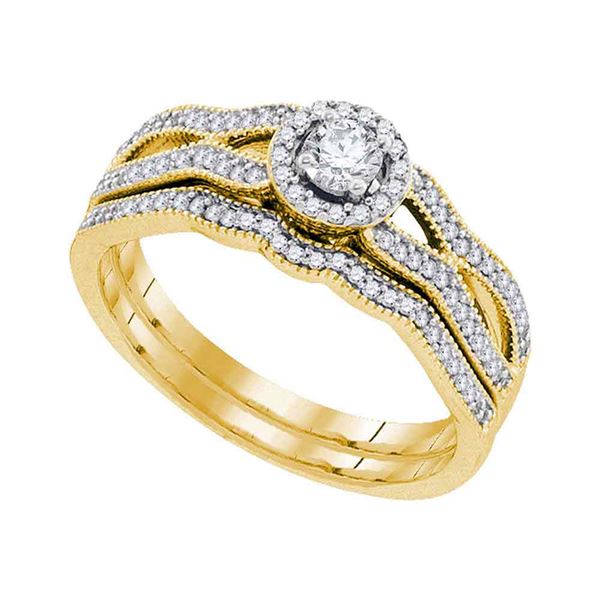 Diamond Milgrain Bridal Wedding Ring Band Set 3/8 Cttw 10KT Yellow Gold