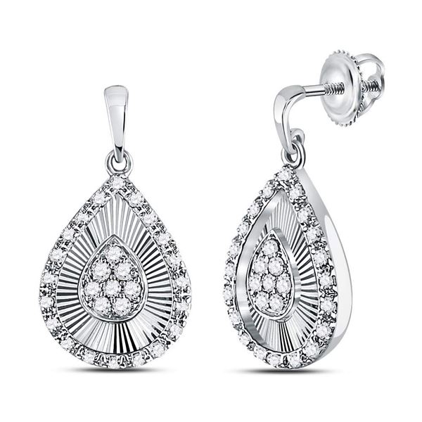 Round Diamond Teardrop Dangle Earrings 1/3 Cttw 10KT White Gold