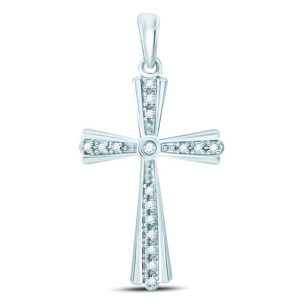 Round Diamond Religious Cross Pendant 1/10 Cttw 10KT White Gold