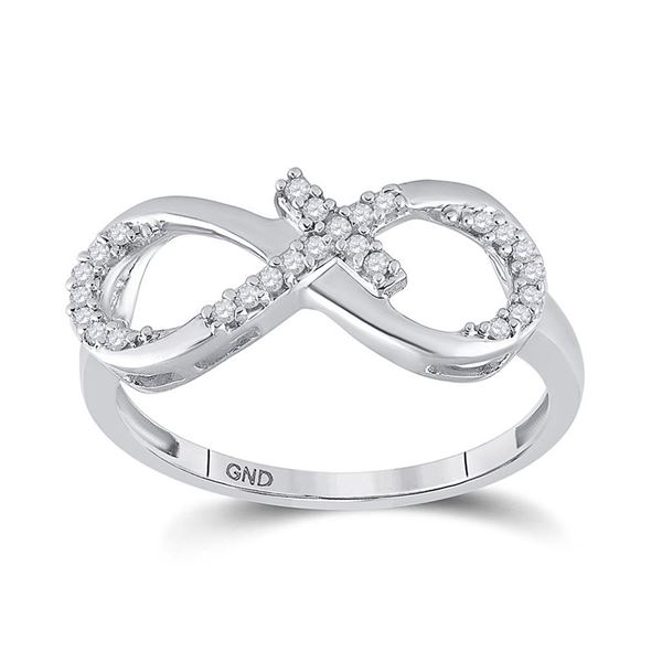 Round Diamond Cross Infinity Ring 1/10 Cttw 10KT White Gold