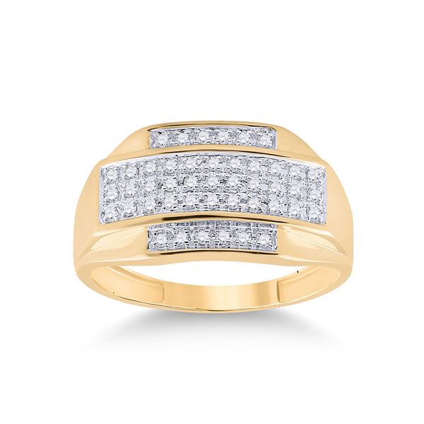 Round Diamond Rectangle Cluster Ring 1/3 Cttw 10KT Yellow Gold
