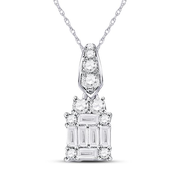 Baguette Diamond Fashion Cluster Pendant 1/3 Cttw 14KT White Gold