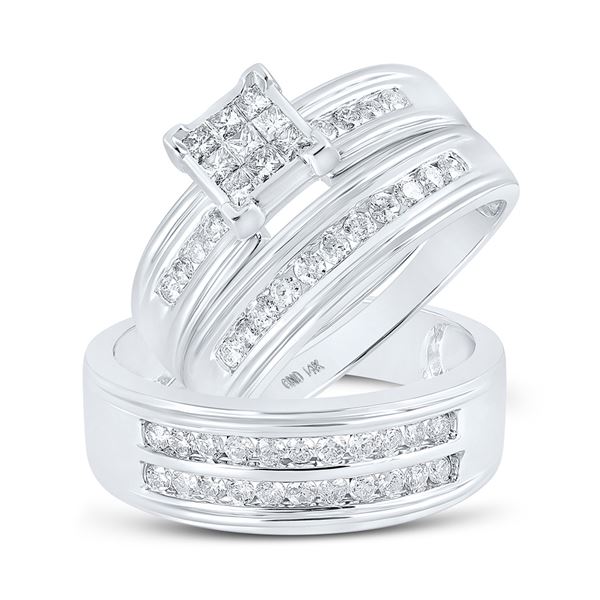 Cluster Matching Wedding Set 1 Cttw 14KT White Gold